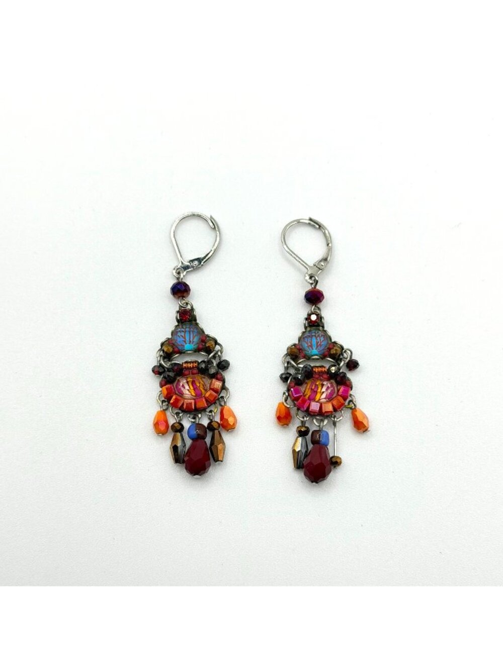 Ayla Bar Multicolor Bohemian Silver-Tone Dangle Earrings Red & Orange